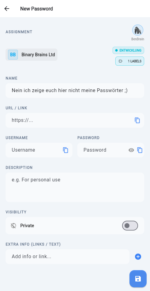 New Password Details